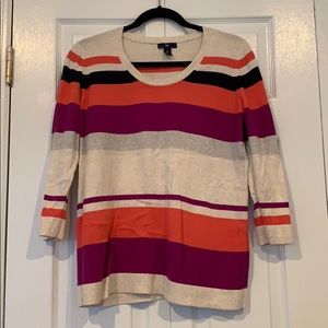 Striped 3/4 Sleeve Cotton Sweater